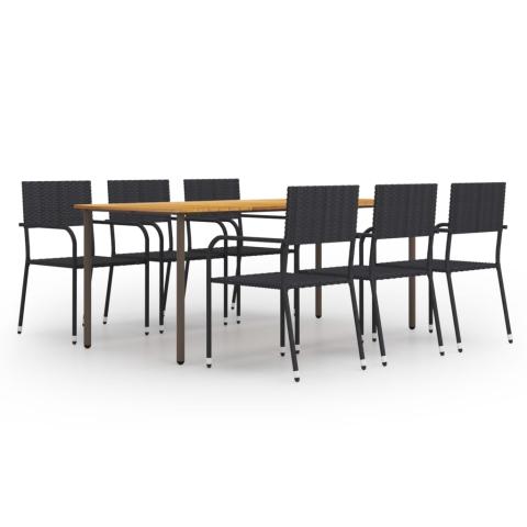Ensemble de salle à manger de jardin meuble extérieur 7 pièces résine tressée noir 02_0014058