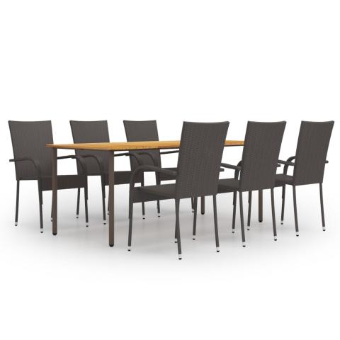 Ensemble de salle à manger de jardin meuble extérieur 7 pièces résine tressée marron 02_0014059