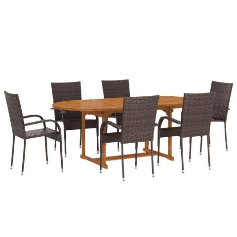 Ensemble de salle à manger de jardin meuble extérieur 7 pièces résine tressée marron 02_0014062 Ensemble de salle à manger de jardin meuble extérieur 7 pièces résine tressée marron 02_0014062