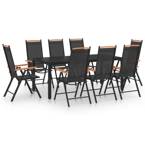 Ensemble de salle à manger de jardin meuble extérieur 9 pièces aluminium noir 02_0014063