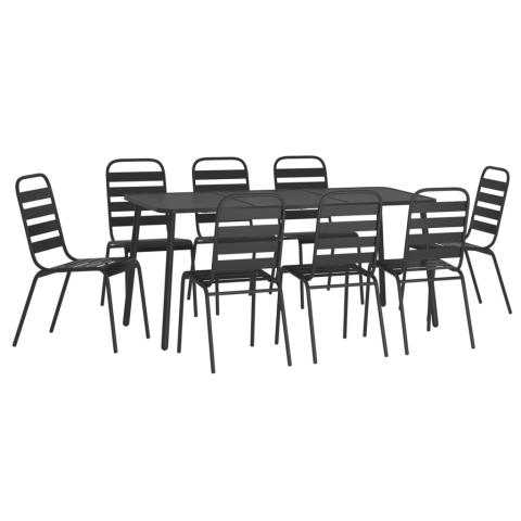 Ensemble de salle à manger de jardin meuble extérieur 9 pièces anthracite acier 02_0014064