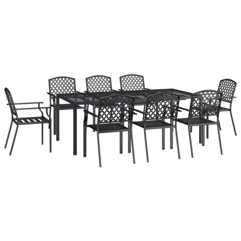 Ensemble de salle à manger de jardin meuble extérieur 9 pièces anthracite acier 02_0014065