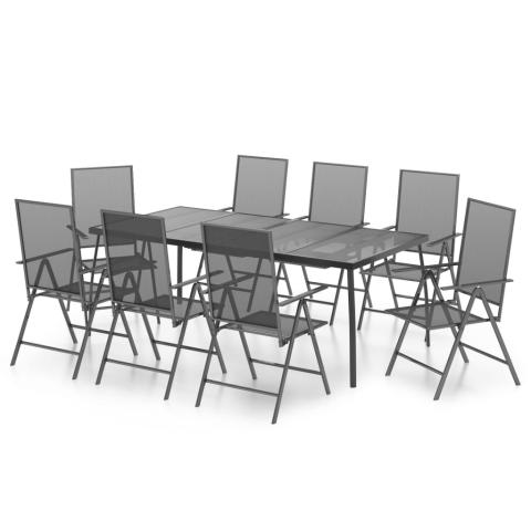 Ensemble de salle à manger de jardin meuble extérieur 9 pièces anthracite acier 02_0014066