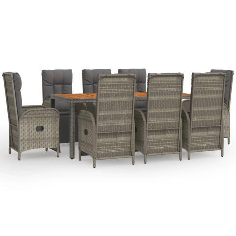 Ensemble de salle à manger de jardin meuble extérieur 9 pièces avec coussins gris 02_0014069
