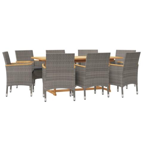 Ensemble de salle à manger de jardin meuble extérieur 9 pièces avec coussins gris 02_0014071