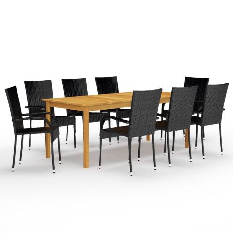 Ensemble de salle à manger de jardin meuble extérieur 9 pièces noir 02_0014121
