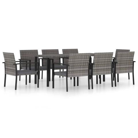 Ensemble de salle à manger de jardin meuble extérieur 9 pièces résine tressée gris 02_0014128