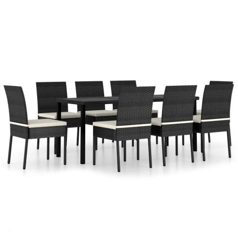 Ensemble de salle à manger de jardin meuble extérieur 9 pièces résine tressée noir 02_0014129