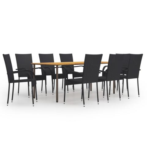 Ensemble de salle à manger de jardin meuble extérieur 9 pièces résine tressée noir 02_0014130