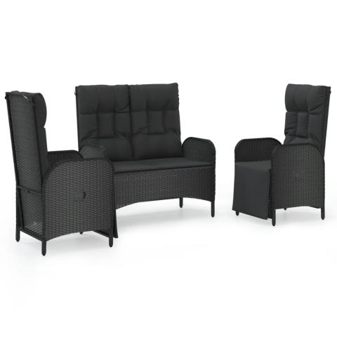 Ensemble de salle à manger de jardin meuble extérieur avec coussins 3 pièces noir 02_0014136