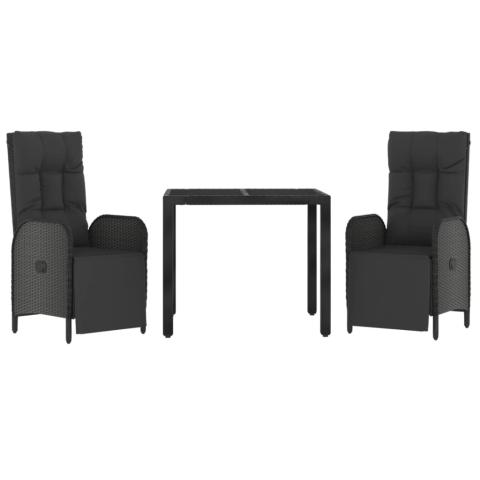 Ensemble de salle à manger de jardin meuble extérieur avec coussins 3 pièces noir 02_0014141