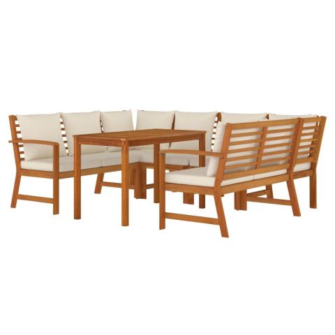 Ensemble de salle à manger de jardin meuble extérieur coussins 7 pièces bois acacia 02_0014182