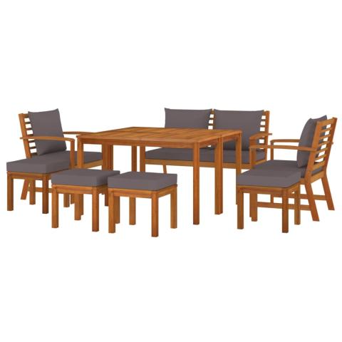 Ensemble de salle à manger de jardin meuble extérieur coussins 9 pièces bois acacia 02_0014185