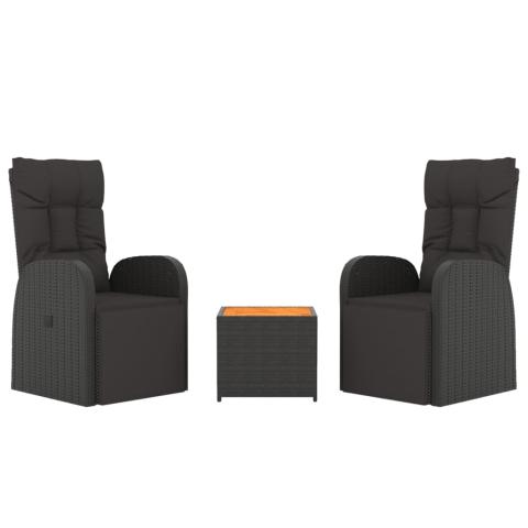 Ensemble de Salon de jardin meuble d'extérieur ensemble de mobilier 3 pièces noir poly rotin et acacia 02_0014206