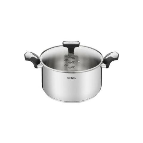 Faitout inox 24cm + couvercle en verre Tefal e3014604 - inox