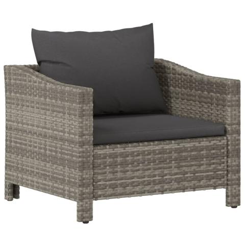 Fauteuil de jardin avec coussin gris résine tressée 02_0014481