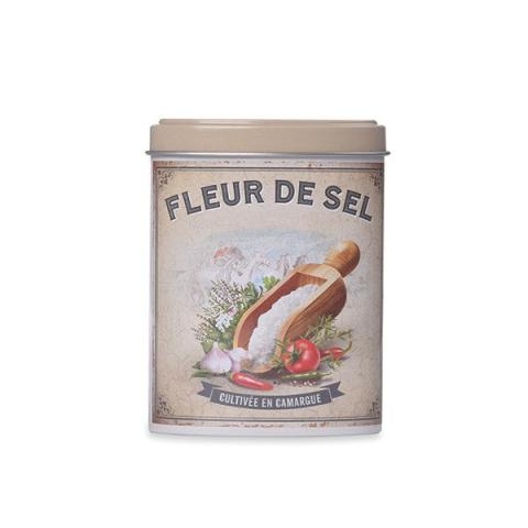 Fleur de sel de camargue avec boite verseuse en métal 60 gr Fleur de sel de camargue avec boite verseuse en métal 60 gr