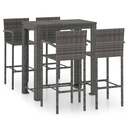 Jeu de bar de jardin 5 pièces avec accoudoirs résine tressée gris 02_0014484