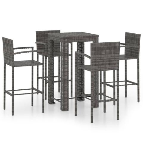 Jeu de bar de jardin 5 pièces avec accoudoirs résine tressée gris 02_0014485