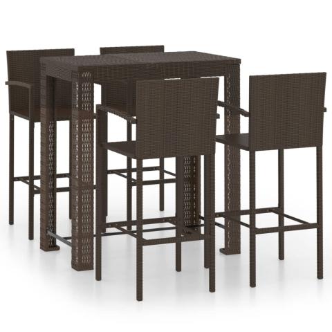 Jeu de bar de jardin 5 pièces avec accoudoirs résine tressée marron 02_0014486