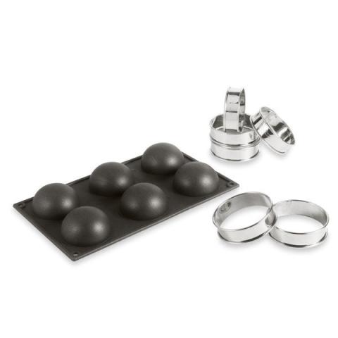 Kit moule silicone 6 demi-sphères  + 6 cercles à tarte Patisse