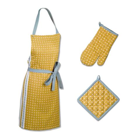 Kit tablier, manique et gant Svea jaune bleu Kela Kit tablier, manique et gant Svea jaune bleu Kela