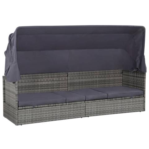 Lit de jardin avec auvent gris 205 x 62 cm résine tressée 02_0011998