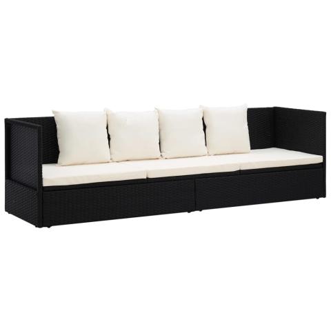 Lit de jardin chaise longue transat avec coussin et oreillers résine tressée noir 02_0012001 Lit de jardin chaise longue transat avec coussin et oreillers résine tressée noir 02_0012001