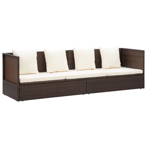 Lit de jardin avec coussin et oreillers résine tressée marron 02_0012000