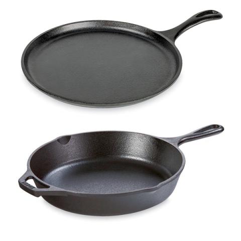 Lot 1 poêle avec poignées et 1 crêpière en fonte 26 cm Lodge