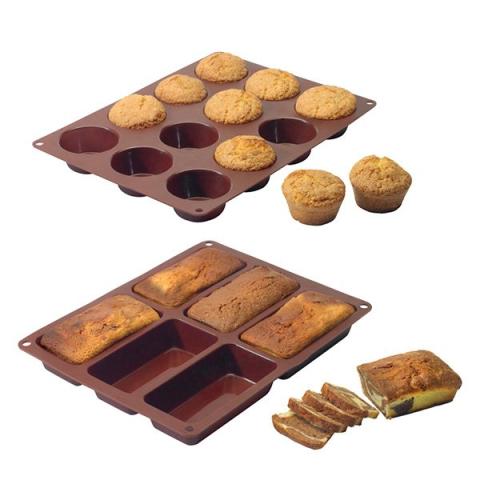 Lot de 2 Flexi'moules : 1 plaque 12 muffins + 1 plaque 6 cakes Mathon