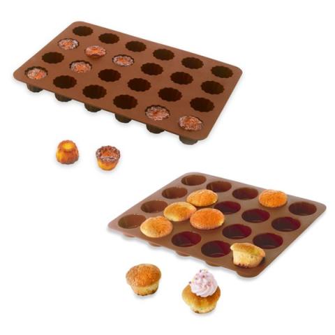 Lot de 2 Flexi'Plaques en silicone - 20 mini-muffins et 24 mini-canelés Mathon Lot de 2 Flexi'Plaques en silicone - 20 mini-muffins et 24 mini-canelés Mathon