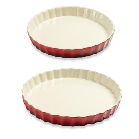 Lot 2 moules à tarte en céramique 24 et 27 cm rouge Mathon