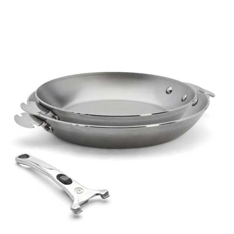 Lot 2 poêles acier Minéral B Loqy 24 et 28 cm et manche amovible De Buyer