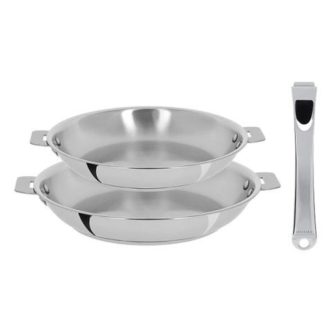 Lot 2 poêles tout inox Casteline 24 et 28 cm et manche amovible Cristel Lot 2 poêles tout inox Casteline 24 et 28 cm et manche amovible Cristel