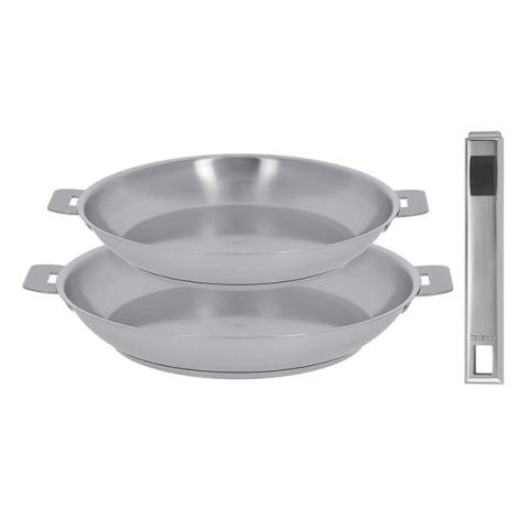 Lot 2 poêles tout inox Strate 24 et 28 cm et manche amovible Cristel