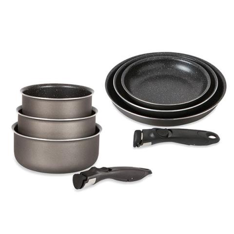 Lot 3 casseroles et 3 poêles anti-adhésives Effet Pierre et 2 manches amovibles Mathon Lot 3 casseroles et 3 poêles anti-adhésives Effet Pierre et 2 manches amovibles Mathon