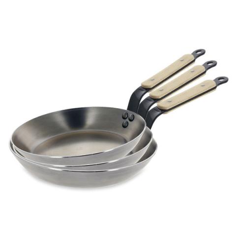 Lot 3 poêles acier Minéral B Bois 20, 24 et 28 cm De Buyer