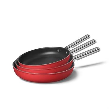 Lot de 3 poêles aluminium antiadhésives rouges Smeg