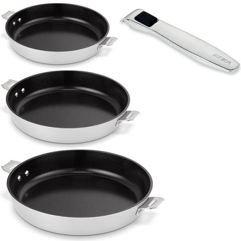 Lot 3 poêles aluminium revêtement céramique Evolution 20, 24 et 28 cm et manche amovible Beka