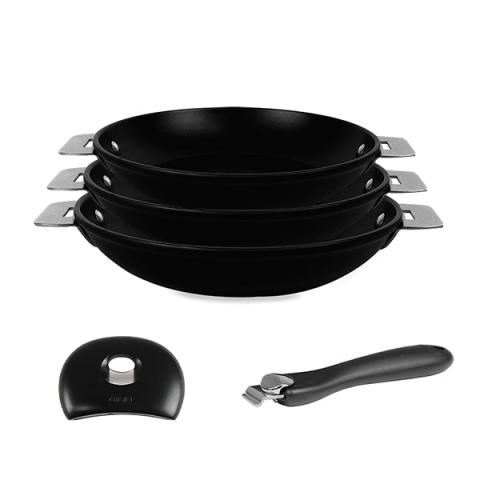 Lot de 3 poêles amovibles Cookway avec anse et poignée 20 24 28 cm Cristel