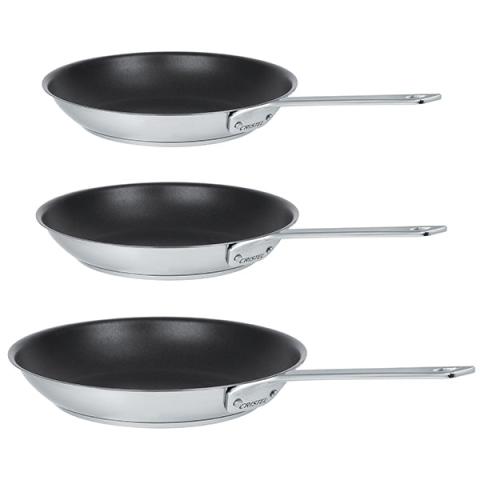 Lot 3 poêles inox antiadhérentes 1826 20, 24 et 28 cm Cristel