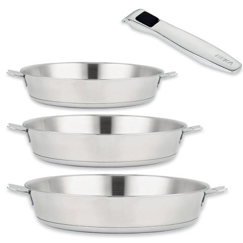 Lot 3 poêles tout inox Evolution 20, 24 et 28 cm et manche amovible Beka