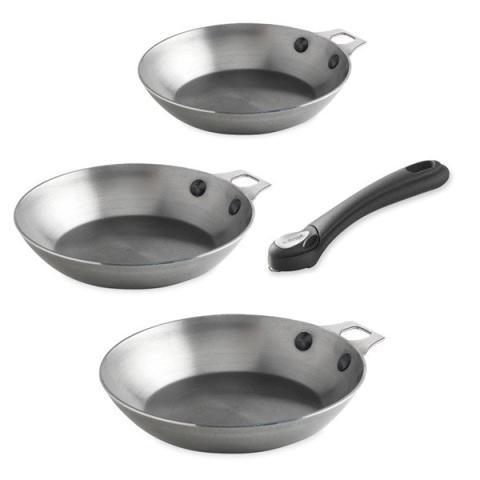Lot 3 poêles Minéral B élément 20, 24 et 28 cm et manche noir De Buyer