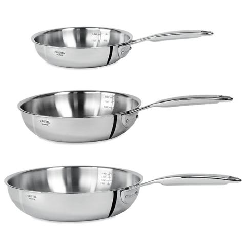 Lot 3 poêles sautoir tout inox Castel'Pro 20, 24 et 28 cm Cristel