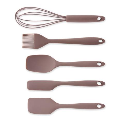 Lot de 5 ustensiles antirayures en silicone taupe Mathon Lot de 5 ustensiles antirayures en silicone taupe Mathon