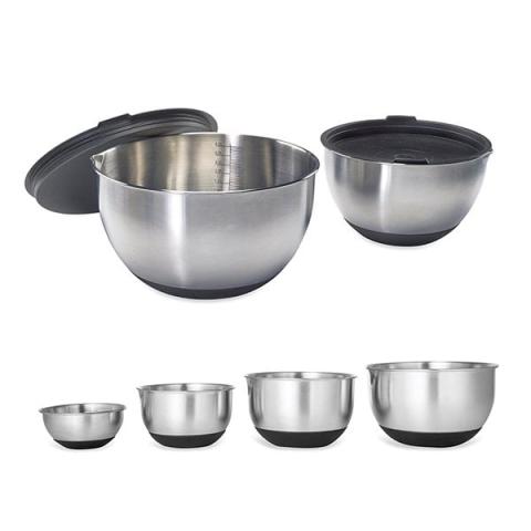 Lot 6 bols en inox gradués avec base silicone 10,5 à 24 cm Mathon