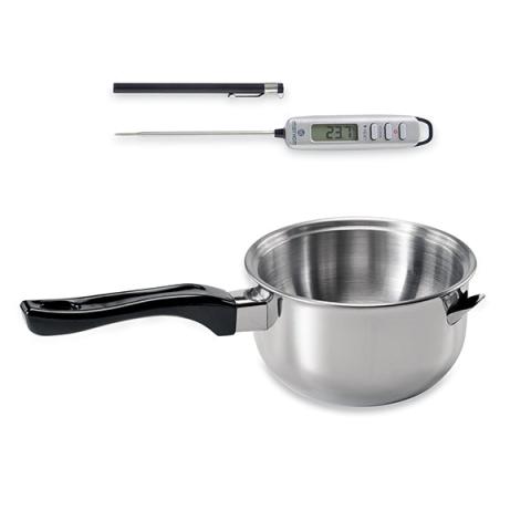 Lot casserole bain-marie inox et thermomètre digital de cuisine à sonde Mathon