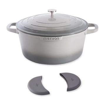 Lot cocotte légère ronde en fonte d'aluminium 28 cm gris et deux maniques silicone Mathon Lot cocotte légère ronde en fonte d'aluminium 28 cm gris et deux maniques silicone Mathon