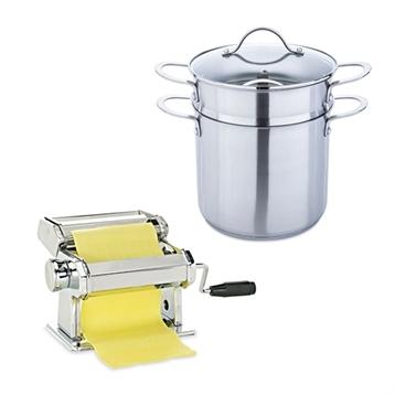 Lot cuit-pâtes inox 20 cm et machine à pâtes chromée Mathon Lot cuit-pâtes inox 20 cm et machine à pâtes chromée Mathon